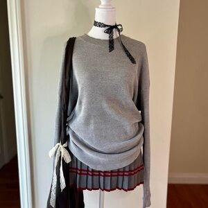 Vintage 90s Grunge Skater Gray Slouchy Waffle Thermal Long Sleeve Shirt Top L-XL